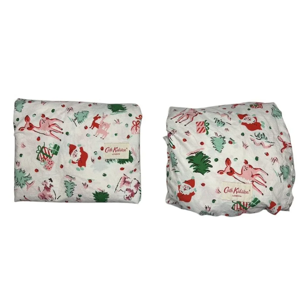 Cath Kidston FULL Sheet Set Ditsy Deer Pink Cotton Percale 4Pc WINTER Christmas